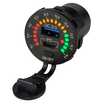 Sea Dog Rainbow Voltmeter with USB 3.0 and USB-C Power Socket