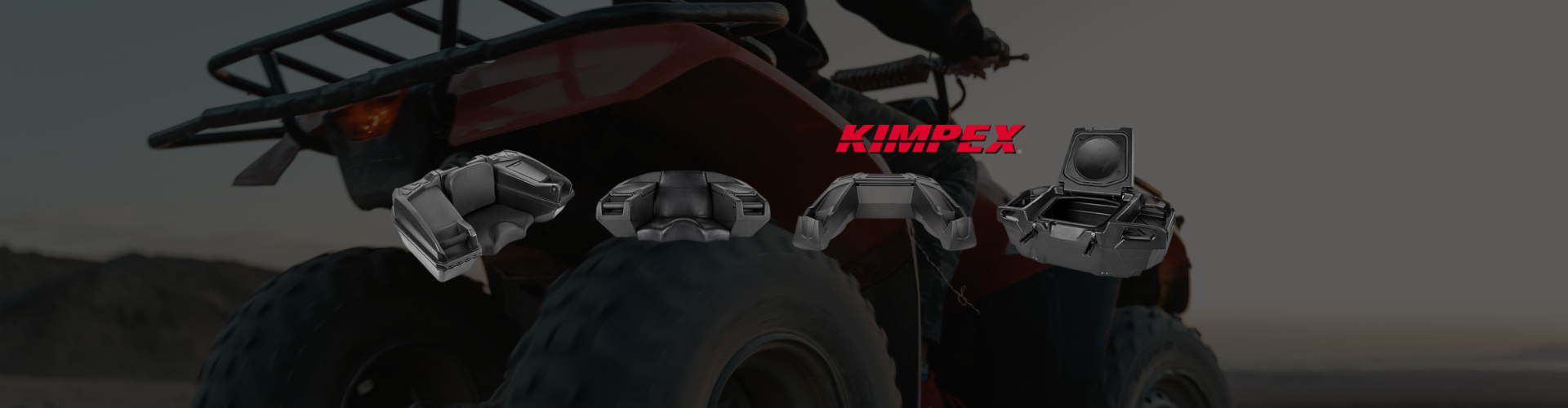 Box seat luggage for ATV with Kimpex Logo and overlay ATV background
