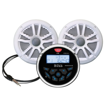 Boss Audio Audio Receiver Kit with Speaker White Marine - 2 - 180 W